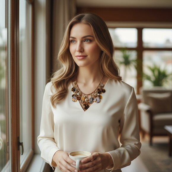 LOFT Faux Tortoise Shell Acrylic Necklace - Autumn Colors - Picture 2 of 6